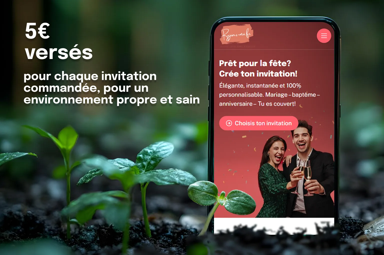 1 arbre planté pour votre événement – Rejoins-moi.fr, en partenariat avec une association engagée dans la reforestation